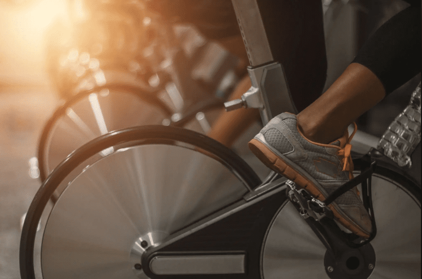 A bicycle is shown with the sun shining.